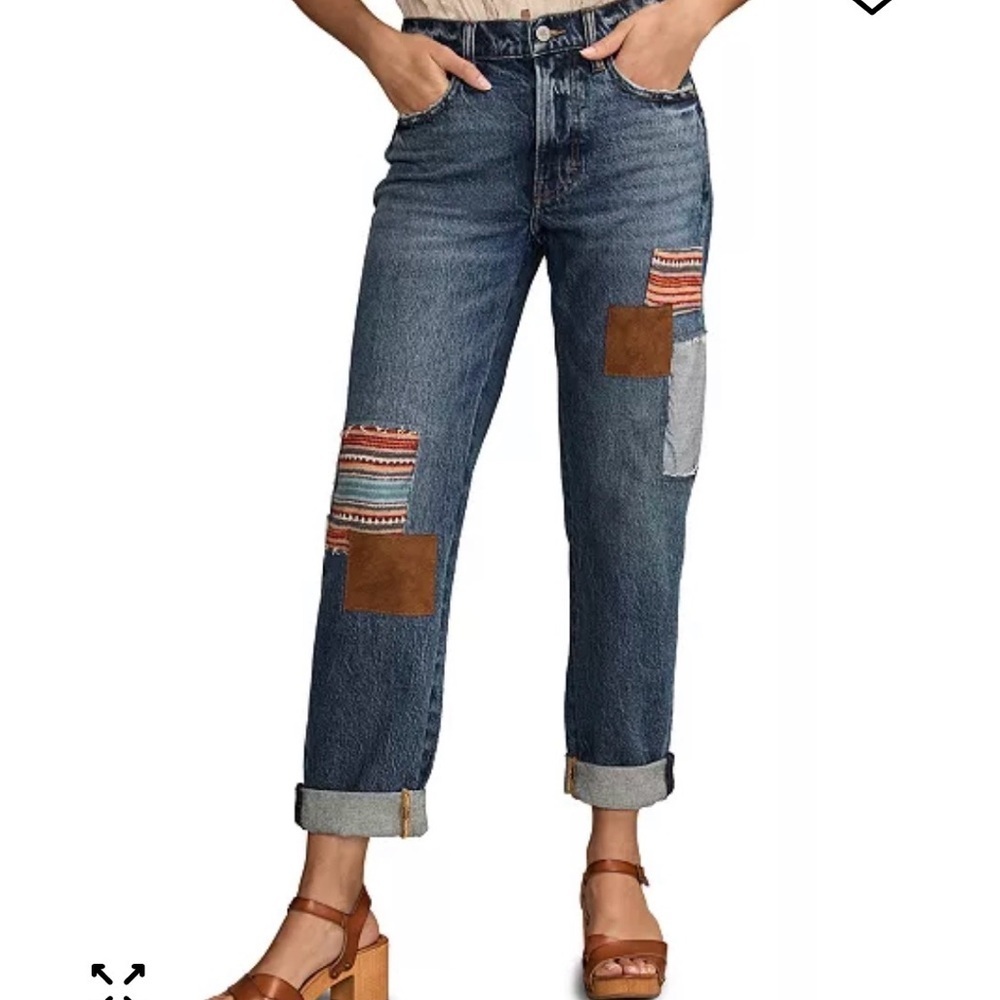 Lucky NWT Woman Mid-Rise Patchwork Straight Leg Boho Boyfriend Jean 2/ 26R